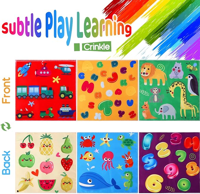 Baby Toys 6 to 12 Months - Tissue Box Toy Montessori for Babies 6-12 Months, Soft Stuffed High Contrast Crinkle Infant Sensory Toys, Boys&Girls Kids Early Learning Gifts