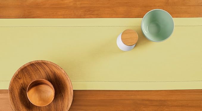 Solino Home Cotton Linen Dining Table Runner Yellow Hemstitch, 14 x 48 in | - Image 4