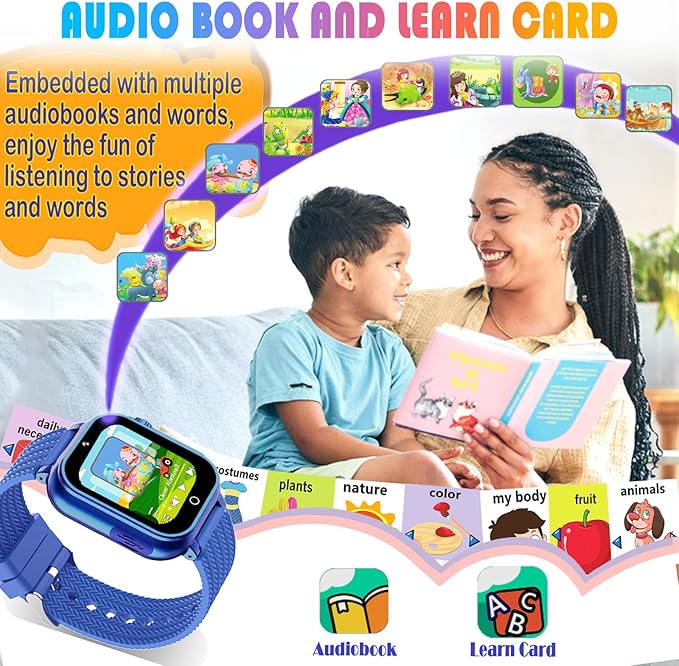 Goodatech Kids Smart Watch for Boys Girls, 1.54'' Smartwatch with 26 Puzzle Games,HD Camera,Video Music Player,Pedometer,Flashlight,Audio Book etc., Aluminum Case and Sport Band (Blue)