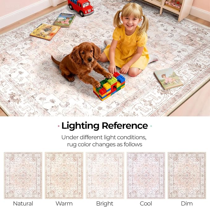 CAPALOCA Machine Washable Rugs Nursery Rug 9x12 Cute Girl Non Slip Low Pile - Image 8