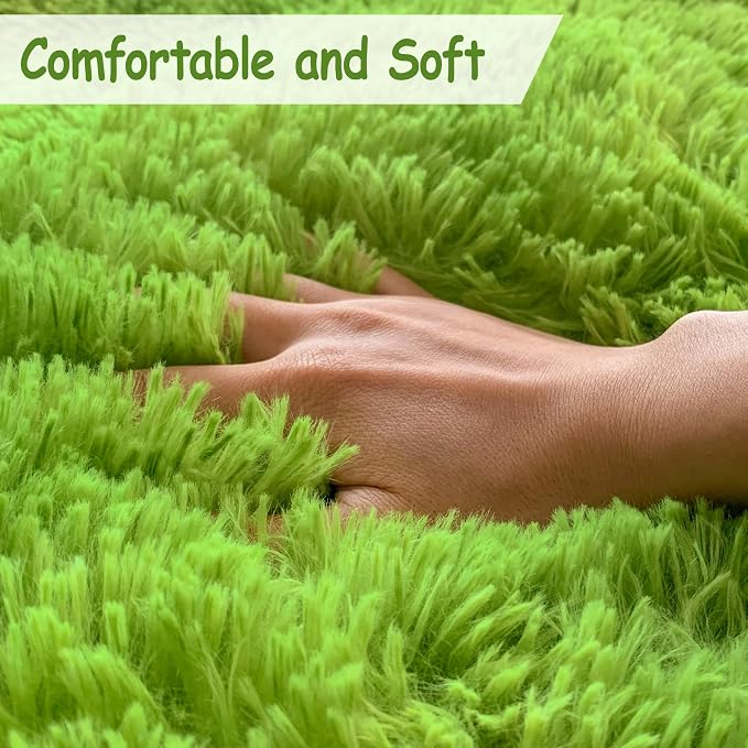 Grass Green Tie-Dyed Rug 3x10 ft Plush High Pile Shag Carpet Fluffy Soft Runner - Image 3