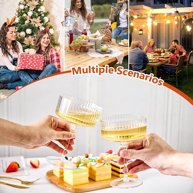 ZOMUIA Ribbed Coupe Glasses 16 Pcs, 10 oz Plastic Champagne Coupe Detachable - Image 4