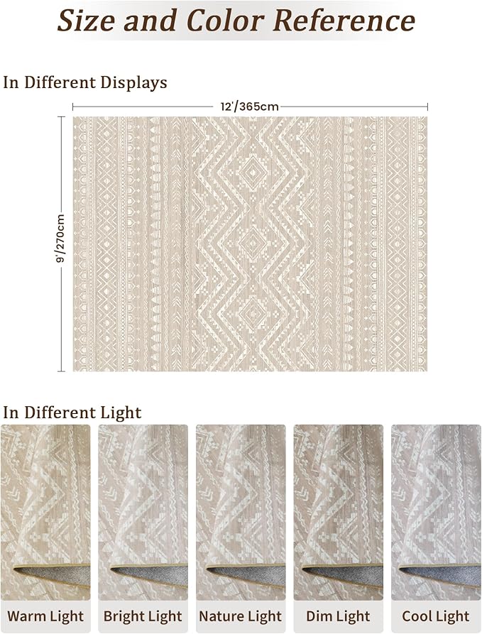 Miukiki 9x12 Area Rug for Living Room Moroccan Washable Rugs Non Slip Indoor - Image 2