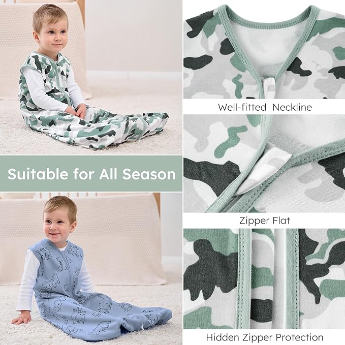 Yoofoss Baby Sleep Sack 6-12 Months Baby Wearable Blanket 100% Cotton 2-Way Zipper TOG 0.5 Toddler Sleeping Sack 3 Pack, Lightweight Sleep Sacks for Babies(Medium)