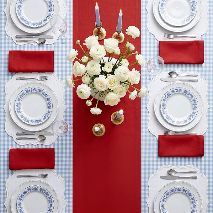 Solino Home 100% Pure Linen Table Runner Red, Fete 14 x 156 Inch Longch | Table - Image 3