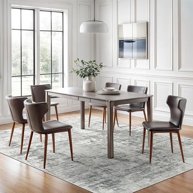 Soalmost Abstract Rug 5x7 Machine Washable Area Indoor Grey White Low Pile - Image 3
