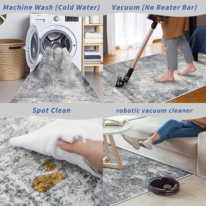 3x7 Kitchen Runner Rug – Washable Non-Slip Modern Abstract Neutral Carpet - Image 7