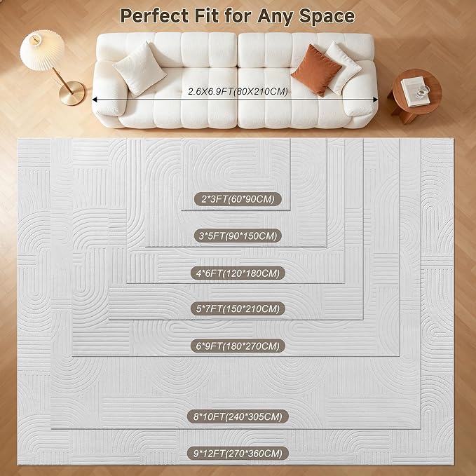 Pauwer 6x9 Washable Area Rugs for Living Room Modern White Solid Color Soft - Image 2