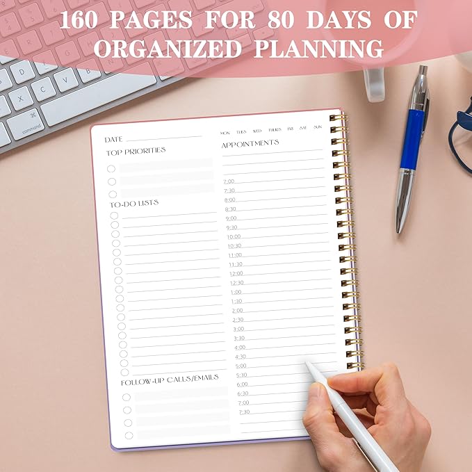 Cute Daily Planner Undated & To Do List Notebook for Work: With Hourly Schedule, 80 days Day on a Page Planner for Life Tasks - Day & Hour Agenda, Organizer Journal For Women or Men