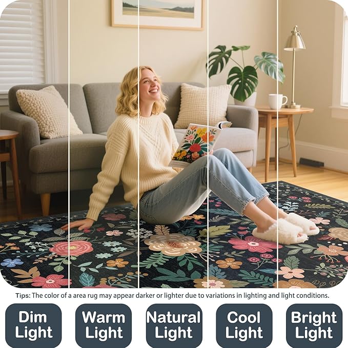 6x9 Area Rug, Floral Rugs for Living Room, Stain-Resistant Washable Bedroom Rug - Image 8
