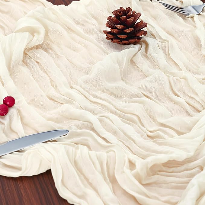 3 Pack Ivory White Cheesecloth Table Runner 120 Inch Boho Wedding Decor | - Image 6