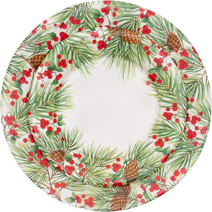 Caspari Evergreen And Berries White Paper Salad & Dessert Plates - Image 4