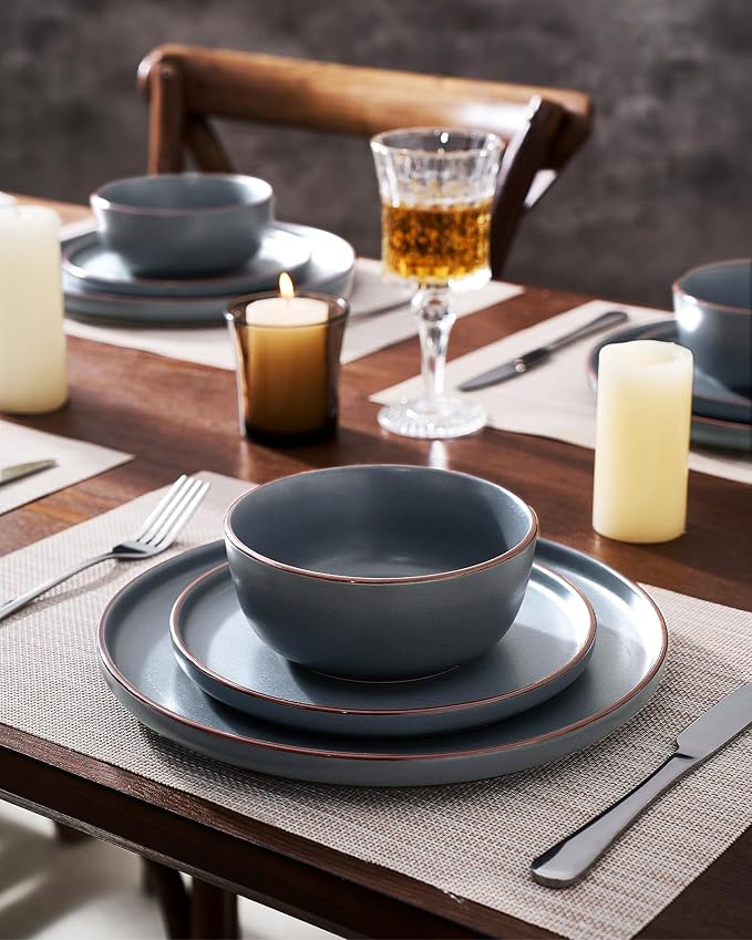 Famiware Mercury 18-Piece Stoneware Dinnerware Set, Charcoal | Plates and Bowls - Image 5