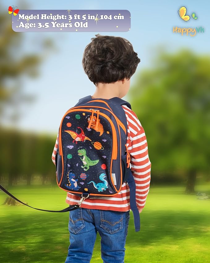 HappyVk- Backpack with Leash for Kids-Anti Lost Walking Toddler Leash-Dinosaur design-for 1-4 Years Old Boys, Girls