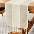 Wracra Linen Table Runner, Stripe Table Runners 72 Inches Long Light Coffee | by Wracra