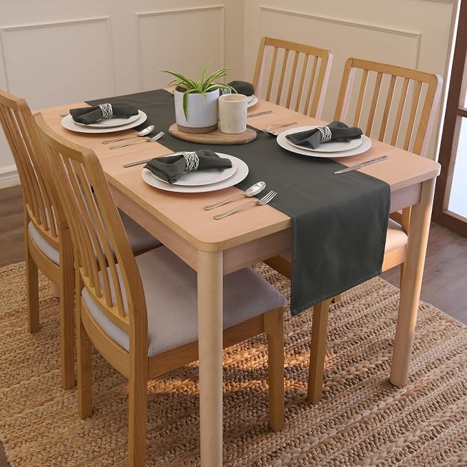 Encasa XO Table Runner, Cotton Canvas Dining Runner 13"x104" | Charcoal Grey - Image 2