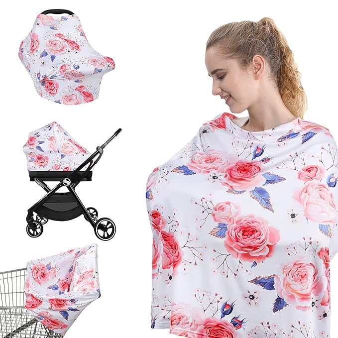 Yoofoss Nursing Cover Breastfeeding Scarf - Baby Car Seat Covers, Infant Stroller Cover, Strechy Carseat Canopy for Boys and Girls (Flower)