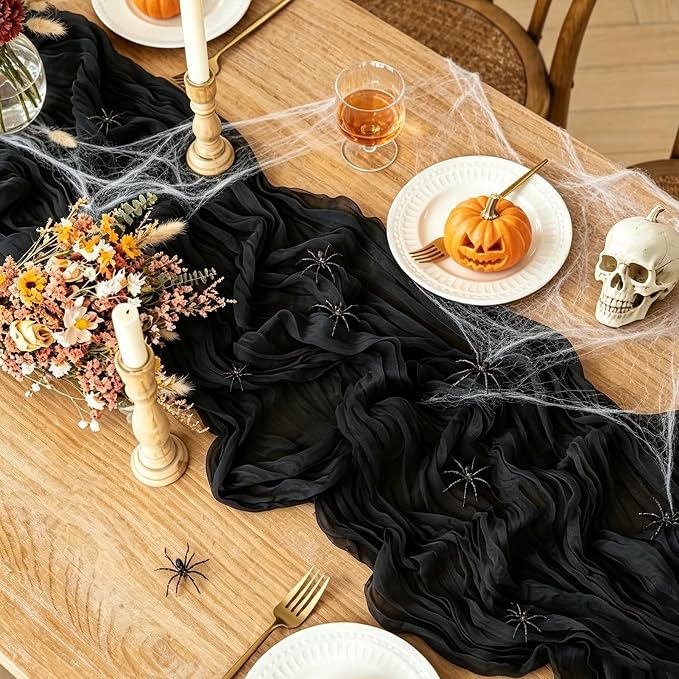 Black Table Runner, 10FT Black Cheesecloth Halloween Table Runner 35*120inch - Image 2