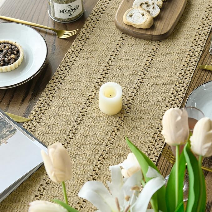 Artoid Mode Burlap Brown Woven Farmhouse Hollow Table Runner 12x108 Inch | - Image 8