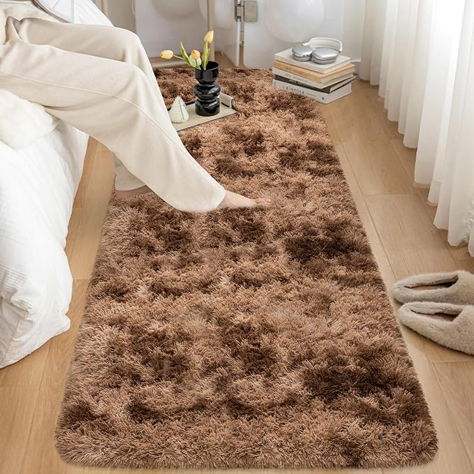 3x10 ft Plush High Pile Brown Tie Dyed Rug Fluffy Soft Runner Bedside Rug - Image 3