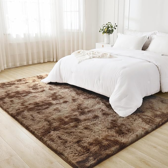 Litanika 3x5 Shag Area Rug for Living Room Bedroom, Tie-Dyed Brown High Pile - Image 3
