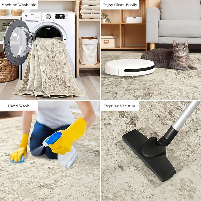 Toneed Abstract Area Rug Modern Washable Rug Soft Non Slip Rug Low Pile - Image 7