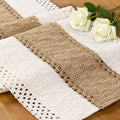 Ivory & Burlap Boho Table Runner Farmhouse Woven Table Runner 12x60 Inch | by MLMC