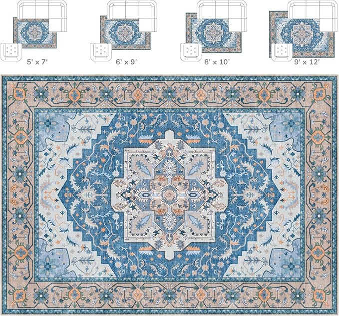 Lessymo Washable Area Rugs 6x9- Boho Area Rug Low Pile - Image 8