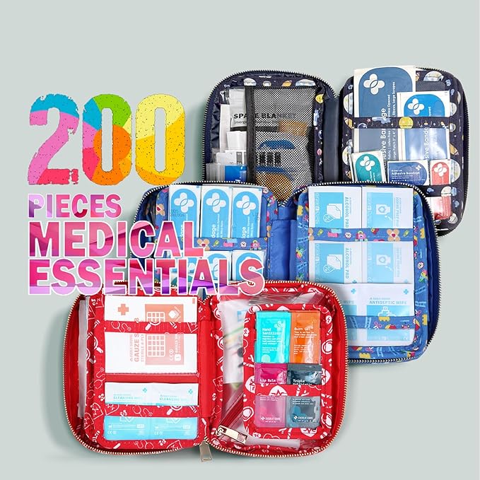 EVERLIT Care Rescue Pack | Family-Friendly First Aid Kit for Kids with 200 Pcs Medical Supplies | Travel-Friendly Compact Storage Bag for Home, Car, Travel, Camping, Adventure (Camping)
