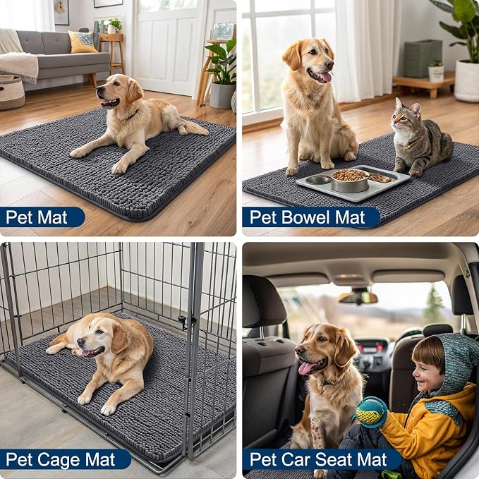 Smiry Dog Door Mat for Muddy Paws 34x21, Absorbent Dirt Trapper, Non-Slip - Image 6