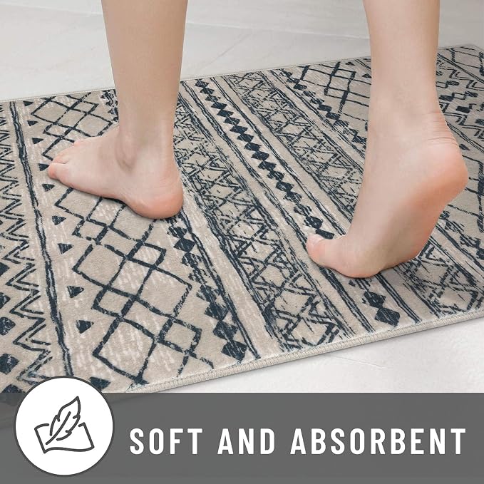 KUTA Boho Kitchen Rug 2x5 Light Brown Black Moroccan Washable Runner Rug - Image 7