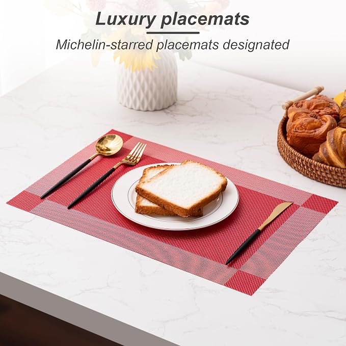 Placemats Set of 4 Washable IndoorB-Four-Corner-red | Outdoor Vinyl Place Mats - Image 5