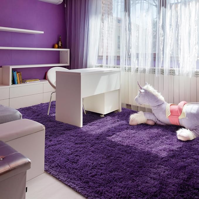 Andecor Shag Area Rug for Living Room, 8x10 Feet Purple Soft Fluffy Indoor - Image 3