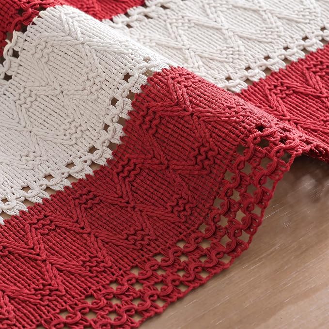 Artoid Mode Rose Red Farmhouse Woven Table Runner 12x60 Inch | Holiday Rustic - Image 5