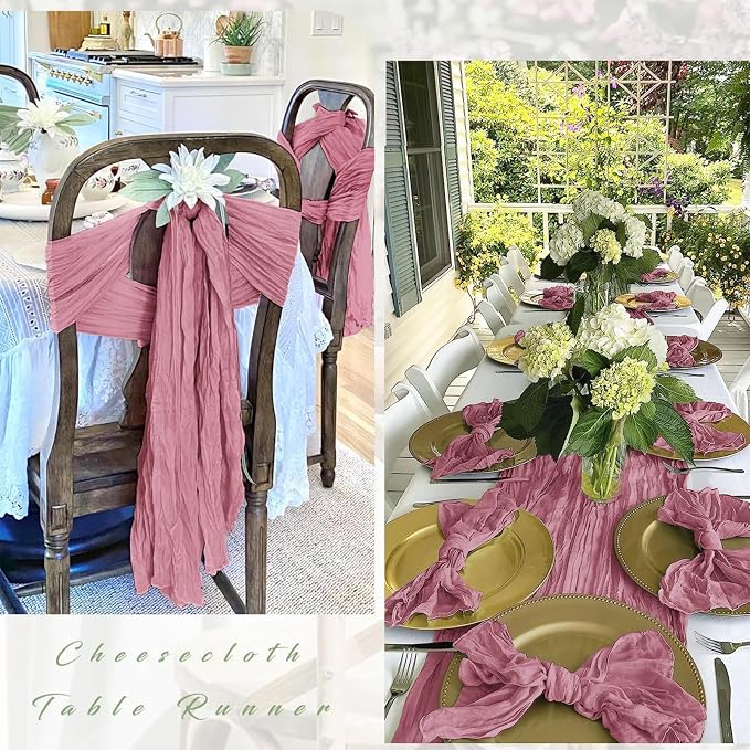 25 Pack Dusty Rose Cheesecloth Table Runner 17 x 108 Inch Gauze Table Runner - Image 3