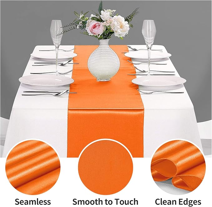 15-Pack Satin Table Runner Orange 12 x 108 inches Long, Table Runners - Image 3