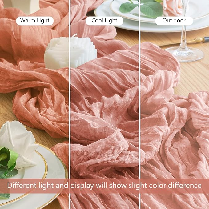 Cheesecloth Table Runner Dark Rose 10FT Boho Gauze Runner, 3 Pack | 120 Inch - Image 8