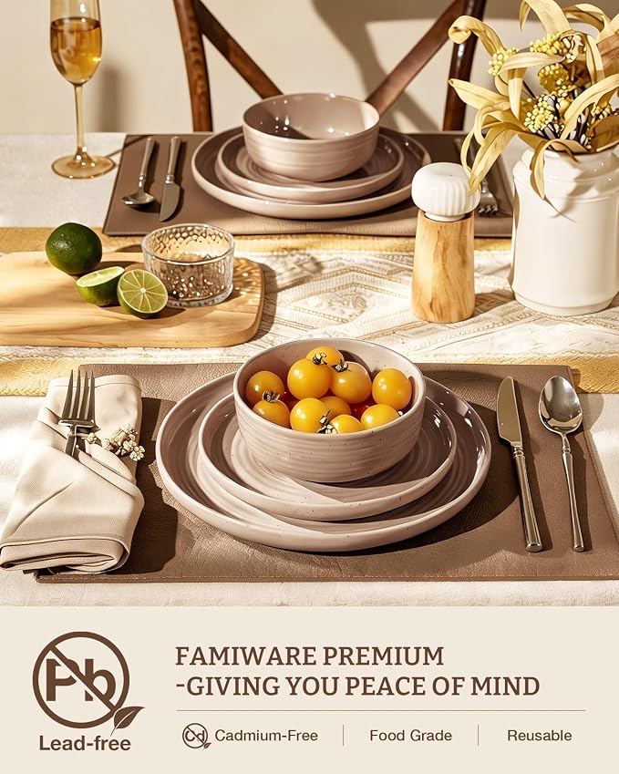 Stoneware Dinnerware Set with Pasta Bowls, Service - Image 3