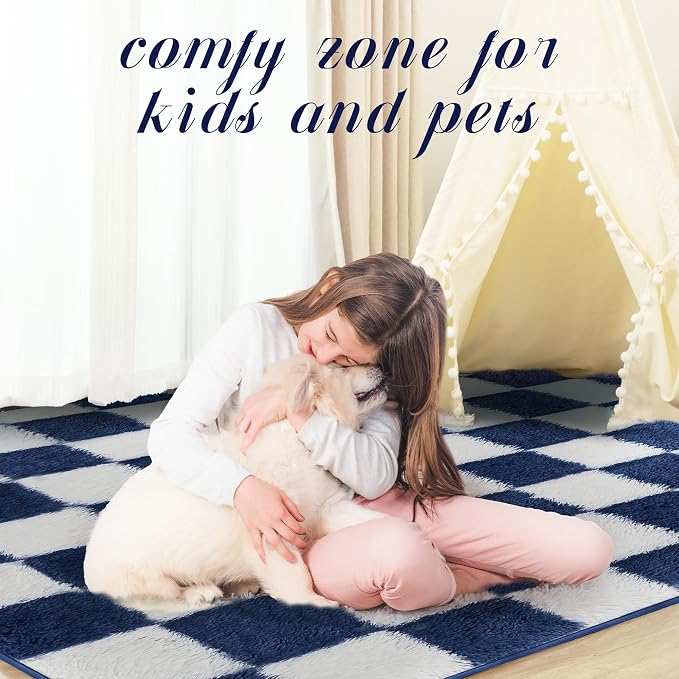 Super Soft Rug for Bedroom, 6x9 ft Blue and White Area Rug Classic Checkered - Image 6