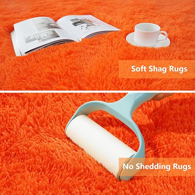 Orange Shag Area Rugs for Bedroom Living Room, 6X9 Ultra Soft Fluffy Area Rugs - Image 6
