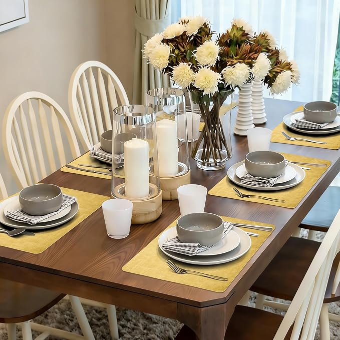 Maxpearl Faux Leather Placemats Set of 4, Light Yellow | Waterproof - Image 2