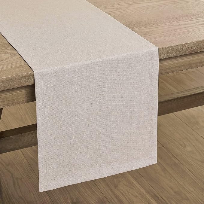 Basic Linen Style Table Runner, 14x72 Inch Light Tan | Mitered Corner Design - Image 7