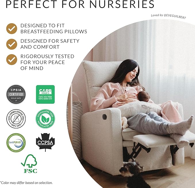 Jaymar Arya Modern Nursery Glider Recliner Chair – Cozy Nursing Chair with 360° Swivel for New Parents, Gentle Motion, Compact Design, High Back & Low Armrests, Canadian Made (Sand/Como Fabric)