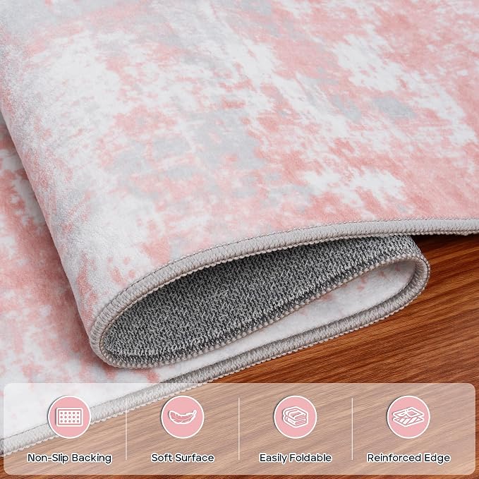 Pink Rug Carpet 6x9 Area Rugs for Bedroom Girls: Washable Modern Rug for Living - Image 4