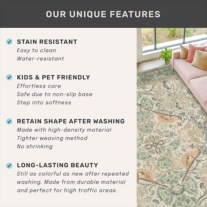 Floral Washable Large Rugs for Bedroom 10x14 - Image 8
