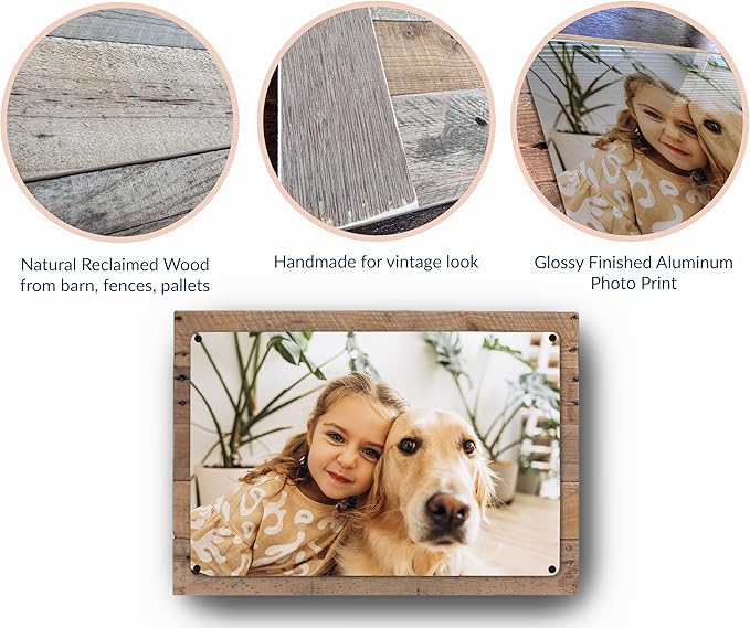 MUNDAZE Custom Portrait Metal Print on Reclaimed Wood Pallet Frame – Personalized Family Photo Gift – Glossy Aluminum Wall Art Keepsake – Made and Shipped in USA (14 x 10)