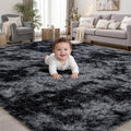 Area Rug for Living Room Bedroom: 4x6 Black Grey Soft Fluffy Shag Upgrade by PLHXFRSoftAreaRugs