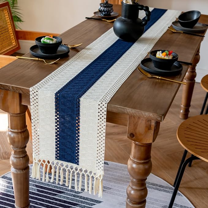 EMMTEEY Boho Table Runner with Tassels 108 Inches Long, Scratch & Heat Resistant - Image 3