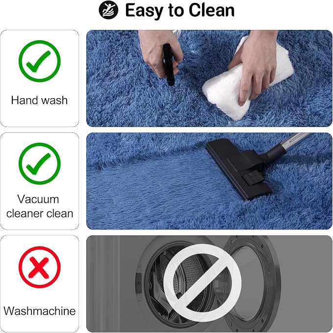 qulint Blue Rug for Living Room 8x10, Plush Fluffy Bedroom Rug 8x10 Soft Shag - Image 4