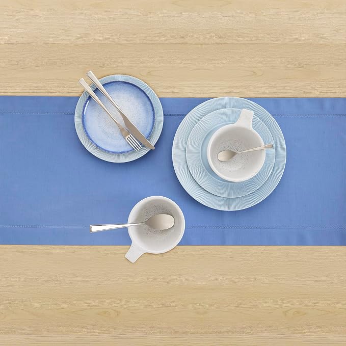 Solino Home Cotton Linen Table Runner Blue, Hemstitch Collection 14 x 60 in | - Image 4